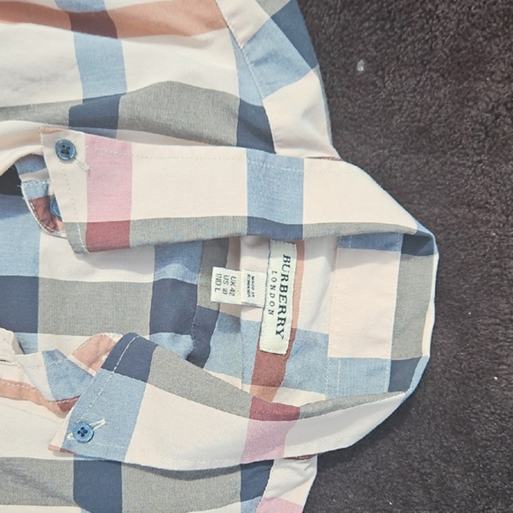Burberry Blue and Grey Plaid Men's Shirt